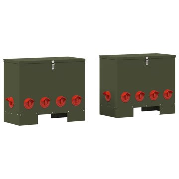 Vidaxl Hranilnik za piščance 2 Olivno zelena 60,5 x 29 x 51 cm 25 kg