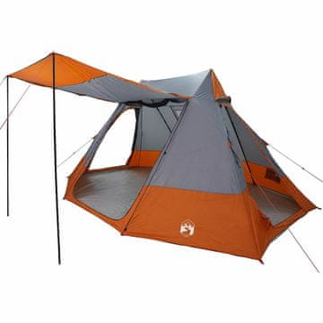 Vidaxl Kamperski šotor Siva in oranžna 482 x 360 x 227 cm tafeta