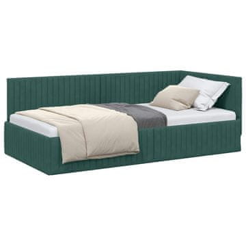 Vidaxl Kotna postelja z vzglavjem Temno zelena 100 cm x 200 cm Žamet