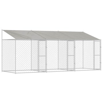 Vidaxl Pasja kletka s streho srebrna 600 x 200 x 256 cm Jeklo in PE