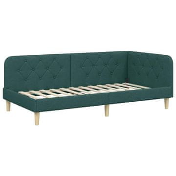 Vidaxl Kotna postelja Temno zelena 90 x 200 cm blago