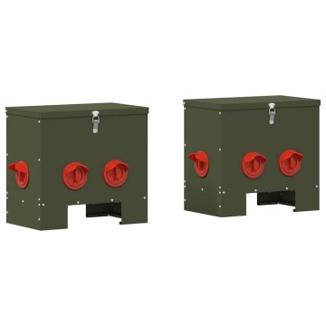 Vidaxl Hranilnik za piščance 2 Olivno zelena 40,5 x 25 x 38 cm 20 kg