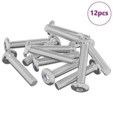 Vidaxl Vijak za zaklep glave 12 szt. srebrna M6 x 30 mm Jeklo
