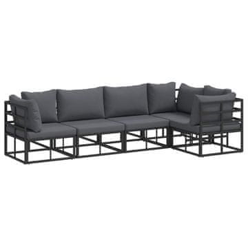 Vidaxl Vrtna sedežna garnitura z blazino 5 szt. Črna Aluminij