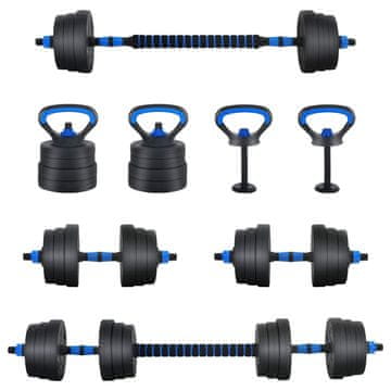 Vidaxl 4-v-1 set uteži, barbell in kettlebell 20 kg Črna in modra