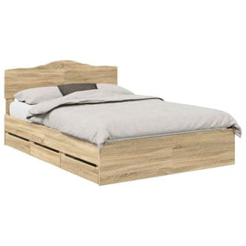 Vidaxl Konstrukcija postelje s predalom Sonoma hrast 150 x 200 cm