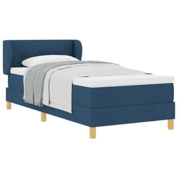 Vidaxl Postelja z vzmetnico z vzglavjem Modra 90 x 190 cm blago