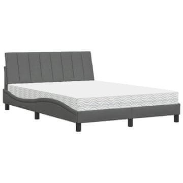 Vidaxl Postelja z vzmetnico Hanko temno siv 140x190 cm blago