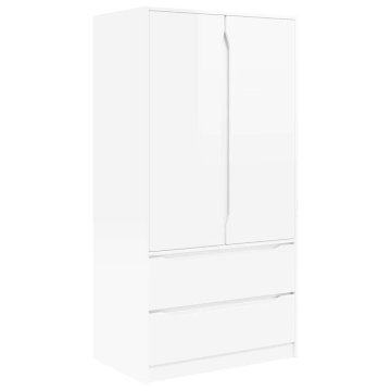 Vidaxl Garderobna omara s predalom Visok Sijaj Bel 79,5 x 49 x 156 cm
