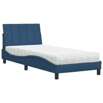 Vidaxl Postelja z vzmetnico Hanko modra 90x190 cm blago