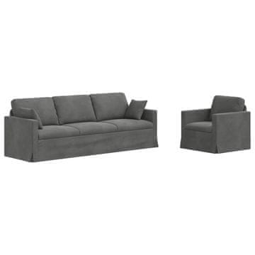 Vidaxl Kavčna garnitura 2 szt. Temno siva 228 x 78 x 80 cm Žamet