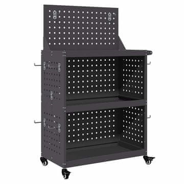 Vidaxl Vozik za orodje s polico Črna 65 x 35 x 111 cm Mlinjeni jeklo