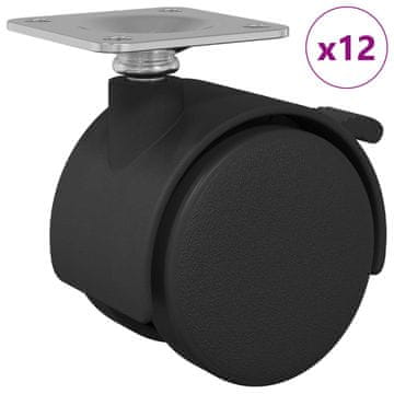Vidaxl Kolo 12 szt. Črna 39,5 x 39,5 x 37,8 mm Železo in polipropilen
