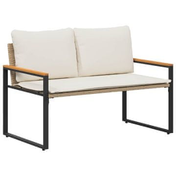 Vidaxl klop z blazino Bež in smetanasto bela 115 x 65 x 72 cm Ratan