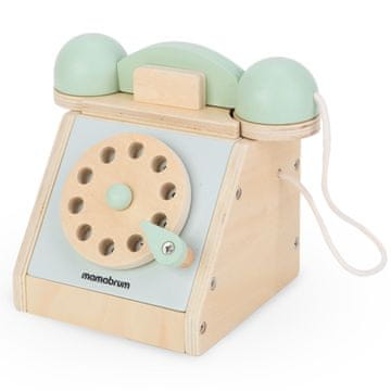Mamabrum Leseni retro telefon z vrtljivo številčnico za otroke - igra vlog, za otroke, starejše od 3 let, slušalka z vrvico, pastelne barve