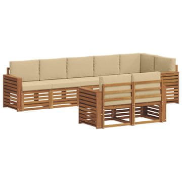 Vidaxl Sedežne garniture 8 szt. Naravna in bež Masiven les akacije