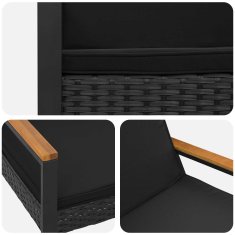 Vidaxl Zunanja klop z blazino Črna 107 x 61 x 80 cm poli ratan