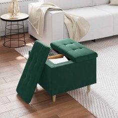 Vidaxl Ottoman s shranjevanjem Temno zelena 60 x 60 x 45 cm Žamet