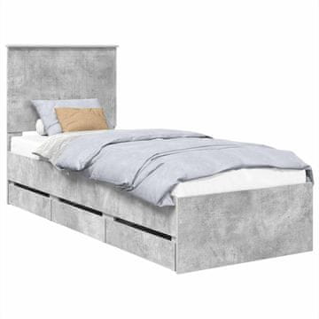 Vidaxl Konstrukcija postelje s predalom Betonsko siva 75 x 190 cm