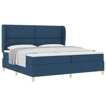 Vidaxl Postelja z vzmetnico z vzglavjem Modra 200 x 200 cm blago