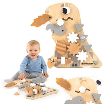 Mamabrum Lesena manipulativna tabla dinozaver z 10 elementi - Montessori senzorična igrača, razvoj fine motorike, koordinacija roka-oko
