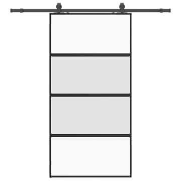 Vidaxl Drsna vrata z opremo črna 102,5x205 cm kaljeno steklo