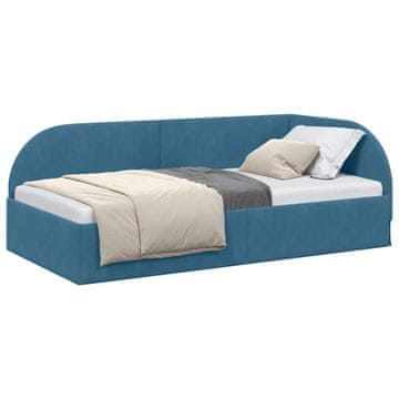 Vidaxl Kotna postelja z vzglavjem Modra 100 cm x 200 cm Žamet