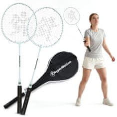 HyperMotion Komplet dveh jeklenih loparjev za badminton v zeleni barvi - torbica iz tkanine Oxford, mere 66 x 20 cm, igra na prostem, starost 10+ let