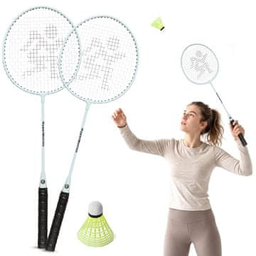 HyperMotion Badmintonski komplet z dvema jeklenima loparjema za igro - plastična žogica, vsak meri 66 x 20 cm, rekreativni šport za starost 10+ let