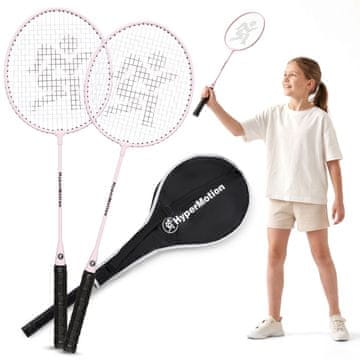 HyperMotion Rožnati komplet za badminton z dvema jeklenima loparjema - mere loparja 66 x 20 cm, prevleka iz tkanine Oxford, športni set, starost 10+ let