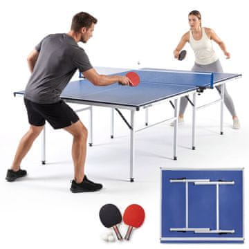 HyperMotion Zložljiva miza za namizni tenis 274 x 152,5 x 76 cm - kovinski okvir, plošča MDF 15 mm, komplet z mrežo, 2 loparja in 3 žogice