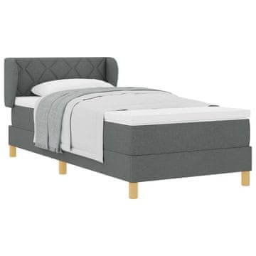 Vidaxl Postelja z vzmetnico z vzglavjem Temno siva 90 x 190 cm blago