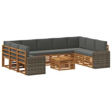 Vidaxl Sedežne garniture z blazino 10 szt. Naravna in antracitna