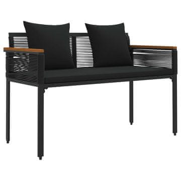 Vidaxl Zunanja klop z blazino Črna 117 x 54 x 74.5 cm poli ratan