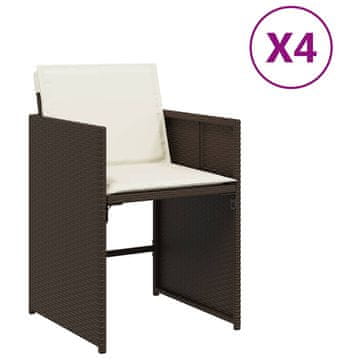 Vidaxl Vrtni stoli z blazinami 4 kosi rjav poli ratan