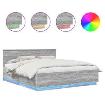 Vidaxl Konstrukcija postelje Siva Sonoma 200 x 200 cm Konstruiran les