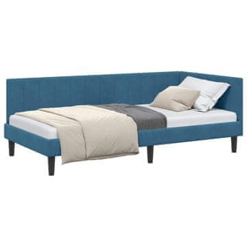 Vidaxl Kotna postelja z vzglavjem Modra 90 cm x 190 cm Žamet