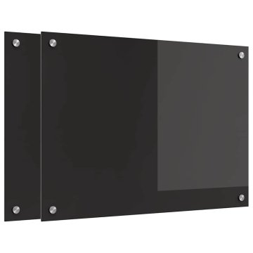Vidaxl Kuhinjski panel 2 szt. Črna 70 x 50 cm kaljeno steklo