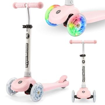 HyperMotion Trikolesni ravnotežni skiro z LED-kolesi za otroke - rožnata barva, nastavljiva višina 55–70 cm, nosilnost 50 kg, RGB-osvetlitev med vožnjo
