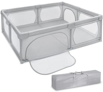 Moby System Velika zložljiva igralna ograjica za otroke 200 x 180 cm - jeklene cevi premera 25 mm, mrežaste stranice, torba za transport