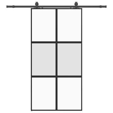 Vidaxl Drsna vrata z opremo črna 102,5x205 cm kaljeno steklo