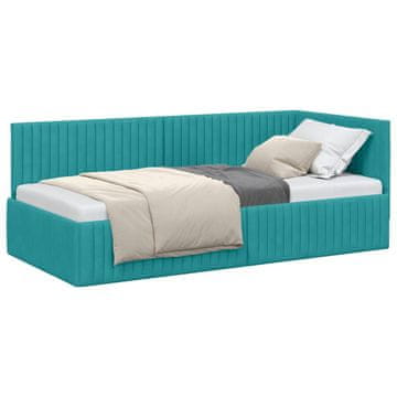 Vidaxl Kotna postelja z vzglavjem Turkizna 90 cm x 190 cm Žamet