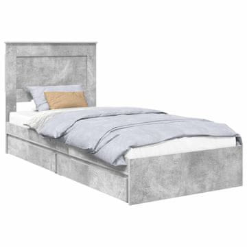 Vidaxl Postelja s shranjevanjem z vzglavjem Betonsko siva 90 x 190 cm