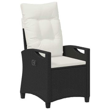 Vidaxl Ležeči vrtni stol Črna in krem 56 x 60 x 112 cm poli ratan
