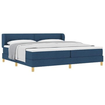 Vidaxl Postelja z vzmetnico z vzglavjem Modra 200 x 200 cm blago