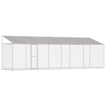 Vidaxl Pasja kletka s streho srebrna 800 x 200 x 256 cm Jeklo in PE