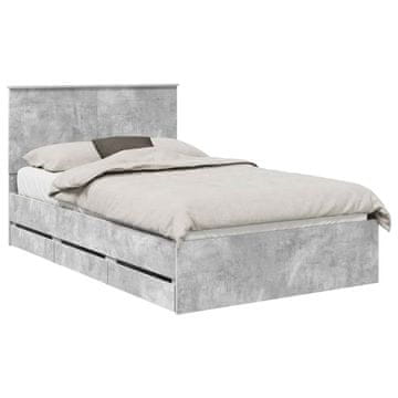 Vidaxl Konstrukcija postelje s predalom Betonsko siva 135 x 190 cm