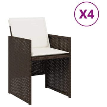 Vidaxl Vrtni stoli z blazinami 4 kosi rjav poli ratan