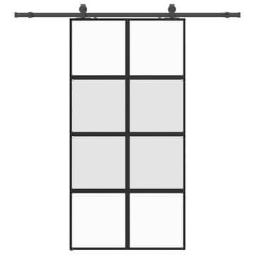 Vidaxl Drsna vrata z opremo črna 102,5x205 cm kaljeno steklo