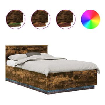 Vidaxl Konstrukcija postelje z LED trakami Dimljeni oreh 120 x 190 cm
